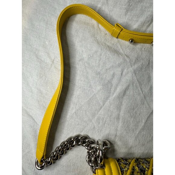 Chanel Yellow Tweed & Leather Chevron Shoulder Bag with COA - Picture 11 of 16